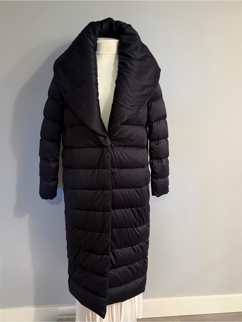 Herno Black Long Quilted Puffer Coat with Oversized Shawl Collar